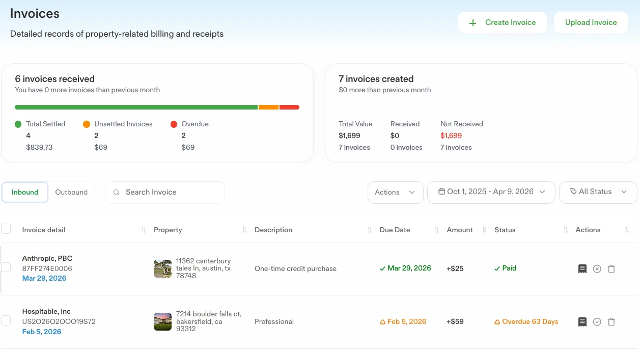 Invoices captured from email, matched to properties and posted to the books